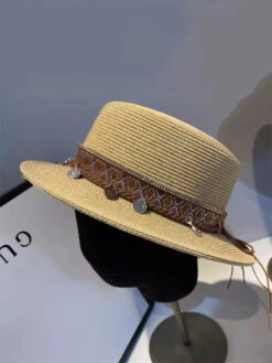 Women Summer Ethnic Straw Flat Top Travel Hat IO1026 -Ada Fashion 20240508 143908 089