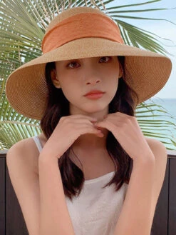 Women Summer Straw Colorblock Sunproof Travel Hat AH414 -Ada Fashion 20240508 144218 097