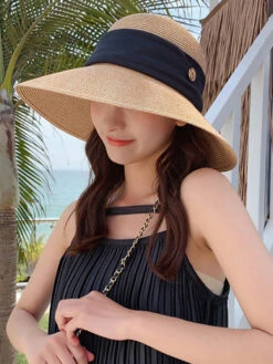 Women Summer Straw Colorblock Sunproof Travel Hat AH414 -Ada Fashion 20240508 144218 102