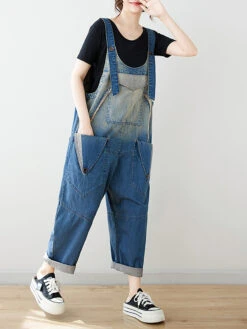 Women Summer Artsy Spliced Washed Denim Jumpsuits AS1050 -Ada Fashion 20240510 154116 087