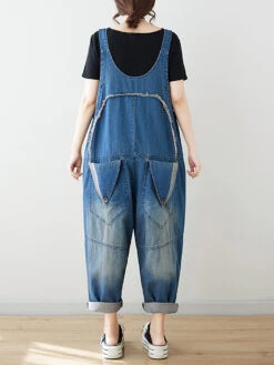 Women Summer Artsy Spliced Washed Denim Jumpsuits AS1050 -Ada Fashion 20240510 154116 090