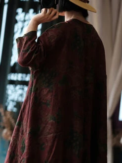 Women Ethnic Flower Worn Loose Long Sleeve Linen Dress AS1058 -Ada Fashion 20240510 160813 137