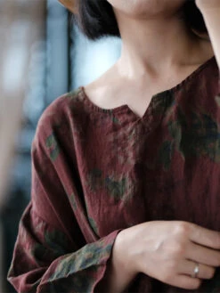 Women Ethnic Flower Worn Loose Long Sleeve Linen Dress AS1058 -Ada Fashion 20240510 160813 140