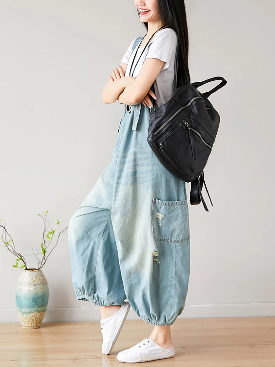 Women SummerRetro Frayed Washed Denim Jumpsuits FG1034 10 Women SummerRetro Frayed Washed Denim Jumpsuits FG1034 - Image 8