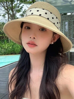 Summer Artsy Dot Spliced Straw Travel Sunproof Hat ZZ1013 -Ada Fashion 20240514 153819 095