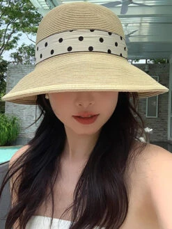 Summer Artsy Dot Spliced Straw Travel Sunproof Hat ZZ1013 -Ada Fashion 20240514 153819 097