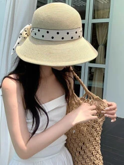 Summer Artsy Dot Spliced Straw Travel Sunproof Hat ZZ1013 -Ada Fashion 20240514 153819 098
