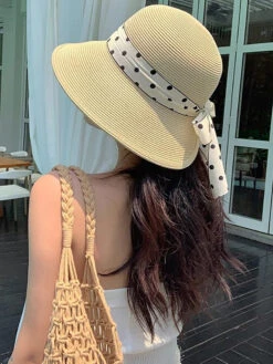 Summer Artsy Dot Spliced Straw Travel Sunproof Hat ZZ1013 -Ada Fashion 20240514 153819 099