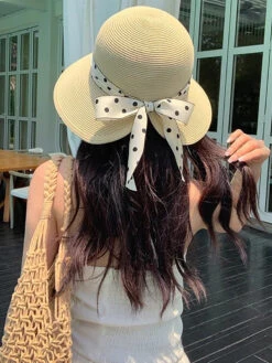Summer Artsy Dot Spliced Straw Travel Sunproof Hat ZZ1013 -Ada Fashion 20240514 153819 100