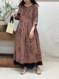Women Summer Vintage Floral Ramie O-Neck Dress CV1050 8 Women Summer Vintage Floral Ramie O-Neck Dress CV1050 -Ada Fashion 20240516 163339 113
