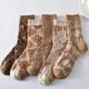 Rhomboids Jacquard Cotton Socks -Ada Fashion 5 Pairs Artsy Flower Rhomboids Jacquard Cotton Socks Ada Fashion 178039890