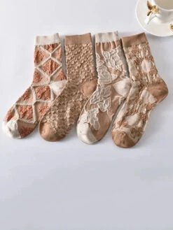 Rhomboids Jacquard Cotton Socks -Ada Fashion 5 Pairs Artsy Flower Rhomboids Jacquard Cotton Socks Ada Fashion 178040072