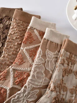 Rhomboids Jacquard Cotton Socks -Ada Fashion 5 Pairs Artsy Flower Rhomboids Jacquard Cotton Socks Ada Fashion 178040213