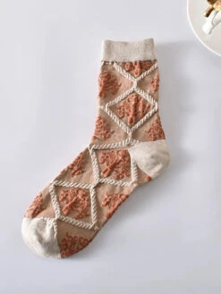 Rhomboids Jacquard Cotton Socks -Ada Fashion 5 Pairs Artsy Flower Rhomboids Jacquard Cotton Socks Ada Fashion 178040666