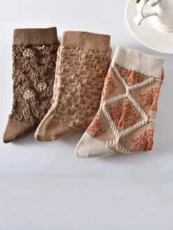 Rhomboids Jacquard Cotton Socks -Ada Fashion 5 Pairs Artsy Flower Rhomboids Jacquard Cotton Socks Ada Fashion 178040857