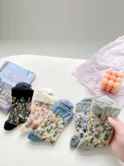 Women Artsy Floral Jacquard Socks -Ada Fashion 5 Pairs Women Artsy Spring Floral Jacquard Socks Ada Fashion 178015577