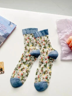 Women Artsy Floral Jacquard Socks -Ada Fashion 5 Pairs Women Artsy Spring Floral Jacquard Socks Ada Fashion 178015960