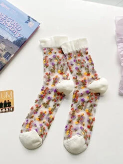 Women Artsy Floral Jacquard Socks -Ada Fashion 5 Pairs Women Artsy Spring Floral Jacquard Socks Ada Fashion 178016078