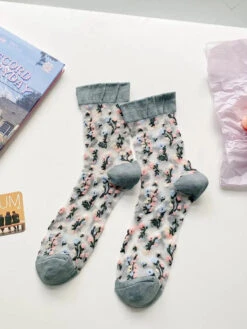 Women Artsy Floral Jacquard Socks -Ada Fashion 5 Pairs Women Artsy Spring Floral Jacquard Socks Ada Fashion 178016222