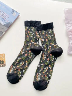 Women Artsy Floral Jacquard Socks -Ada Fashion 5 Pairs Women Artsy Spring Floral Jacquard Socks Ada Fashion 178016314