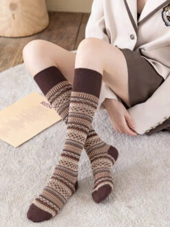 Women Stripe Knitted Long Socks -Ada Fashion 5 Pairs Women Casual Stripe Knitted Long Socks Ada Fashion 178122935