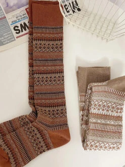 Women Stripe Knitted Long Socks -Ada Fashion 5 Pairs Women Casual Stripe Knitted Long Socks Ada Fashion 178123095