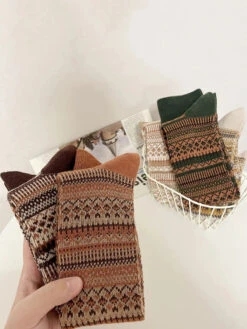 Women Stripe Knitted Long Socks -Ada Fashion 5 Pairs Women Casual Stripe Knitted Long Socks Ada Fashion 178123177