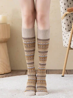 Women Stripe Knitted Long Socks -Ada Fashion 5 Pairs Women Casual Stripe Knitted Long Socks Ada Fashion 178123280