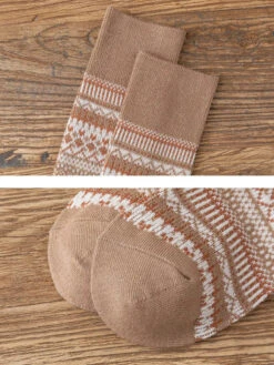 Women Stripe Knitted Long Socks -Ada Fashion 5 Pairs Women Casual Stripe Knitted Long Socks Ada Fashion 178123760