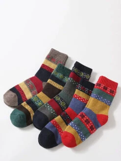 Retro Knitted Socks -Ada Fashion 5 Pairs Women Retro Knitted Socks Ada Fashion 178134230