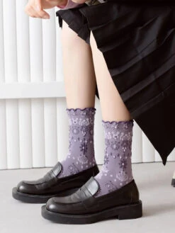 Women Vintage Flower Jacquard Socks -Ada Fashion 5 Pairs Women Vintage Flower Jacquard Socks Ada Fashion 177982459