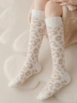 Women Leopard Print Fleece Socks -Ada Fashion 5 Pairs Women Winter Leopard Print Fleece Socks Ada Fashion 178119620