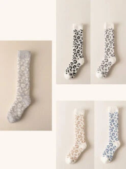 Women Leopard Print Fleece Socks -Ada Fashion 5 Pairs Women Winter Leopard Print Fleece Socks Ada Fashion 178119733