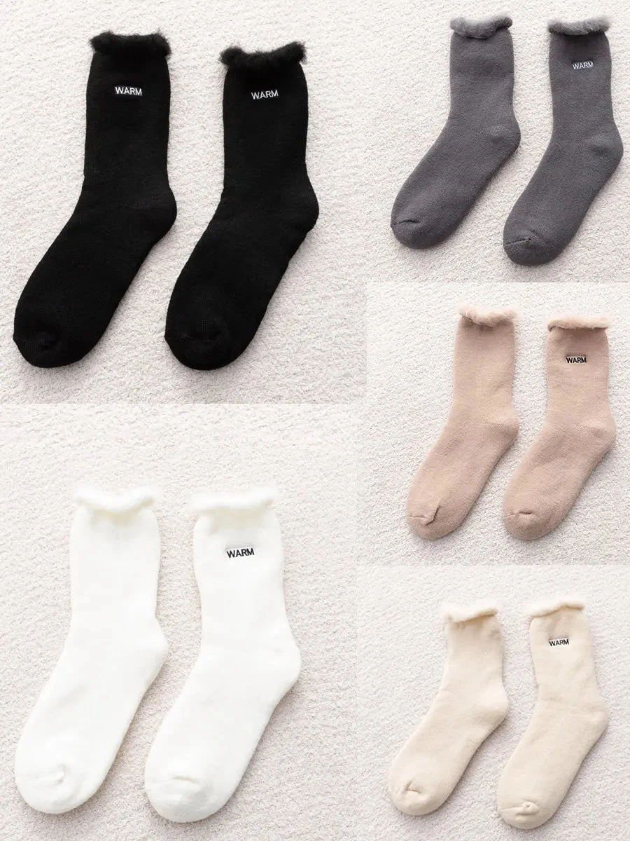 Women Solid Cotton Fleece-lined Socks 6 Women Solid Cotton Fleece-lined Socks - Image 4