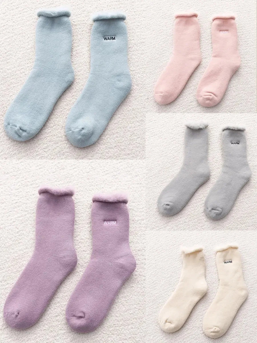 Women Solid Cotton Fleece-lined Socks 7 Women Solid Cotton Fleece-lined Socks - Image 5