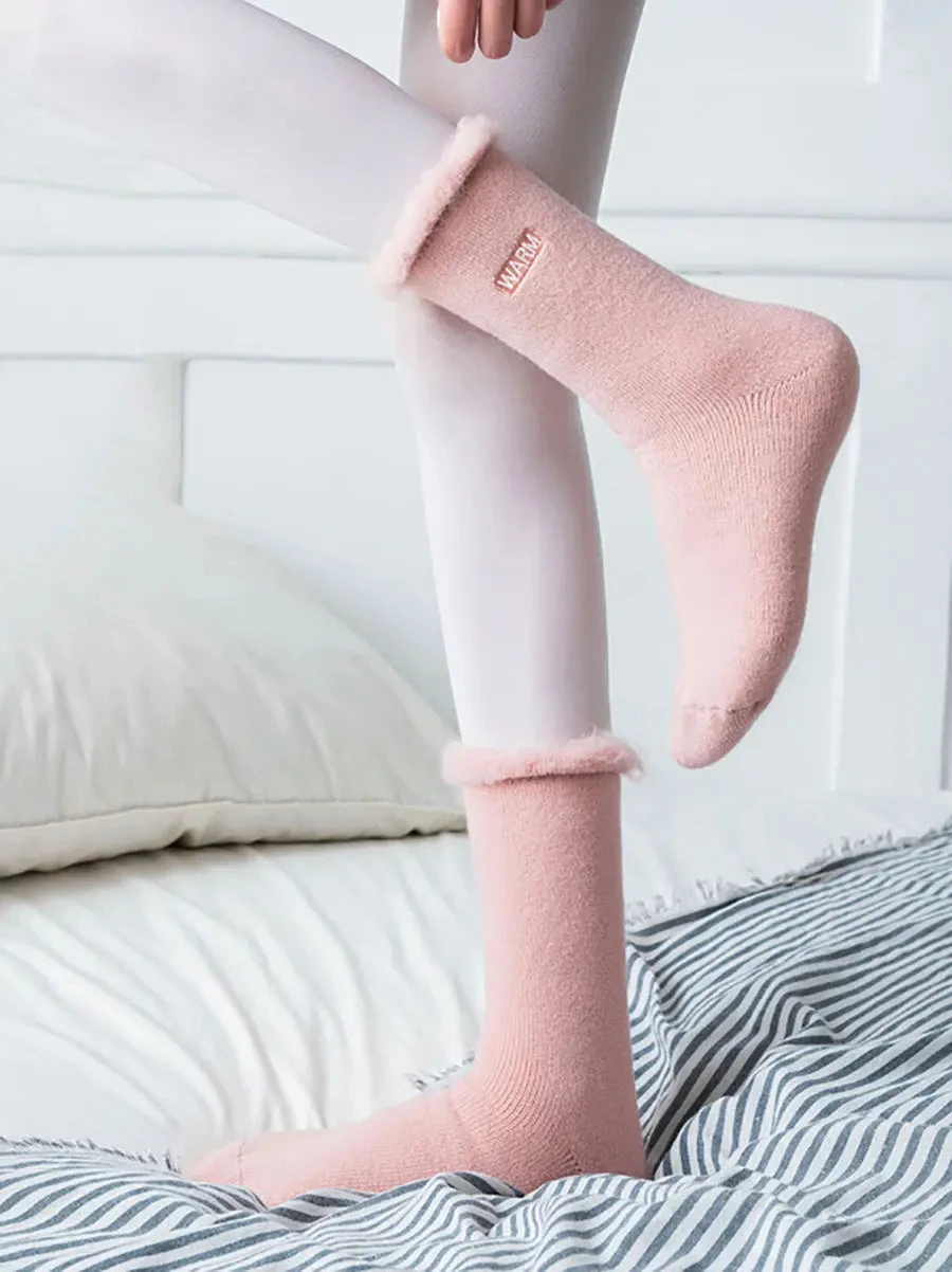 Women Solid Cotton Fleece-lined Socks 8 Women Solid Cotton Fleece-lined Socks - Image 6