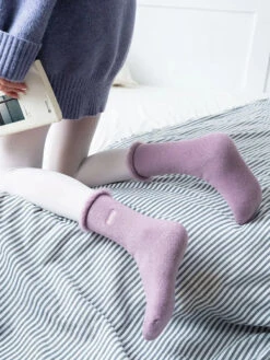 Women Solid Cotton Fleece-lined Socks 21 Women Solid Cotton Fleece-lined Socks -Ada Fashion 5 Pairs Women Winter Solid Cotton Fleece lined Socks Ada Fashion 177800827