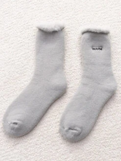 Women Solid Cotton Fleece-lined Socks 23 Women Solid Cotton Fleece-lined Socks -Ada Fashion 5 Pairs Women Winter Solid Cotton Fleece lined Socks Ada Fashion 177801094