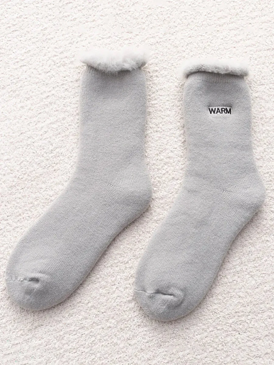 Women Solid Cotton Fleece-lined Socks 12 Women Solid Cotton Fleece-lined Socks - Image 10