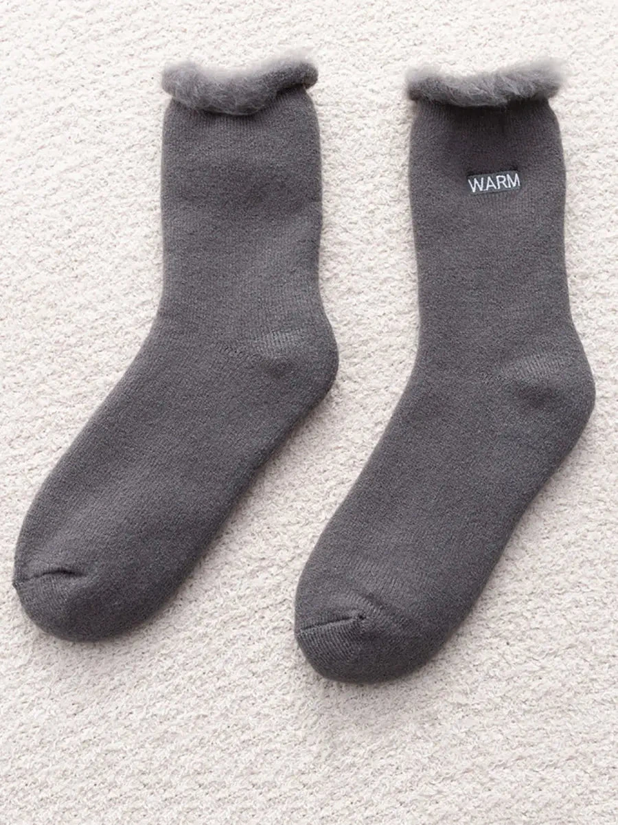 Women Solid Cotton Fleece-lined Socks 13 Women Solid Cotton Fleece-lined Socks - Image 11