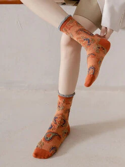 Women Vintage Floral Jacquard Socks -Ada Fashion 6 Pairs Women Vintage Floral Jacquard Socks Ada Fashion 178034353