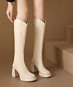 Apricot Boutique Splicing Zippered Chunky Knee Boots ML1663 -Ada Fashion Apricot Boutique Splicing Zippered Chunky Knee Boots3