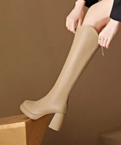 Apricot Boutique Splicing Zippered Chunky Knee Boots ML1663 -Ada Fashion Apricot Boutique Splicing Zippered Chunky Knee Boots4