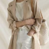 Apricot Patchwork Linen Coats Peter Pan Collar Long Sleeve LY2180