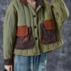 Patchwork Pockets Filled Coat -Ada Fashion Army Green Patchwork Pockets Fine Cotton Filled Coat Oversized Winter Ada Fashion 176532462