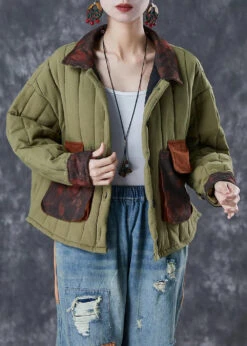 Patchwork Pockets Filled Coat -Ada Fashion Army Green Patchwork Pockets Fine Cotton Filled Coat Oversized Winter Ada Fashion 176532557