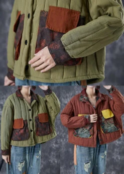 Patchwork Pockets Filled Coat -Ada Fashion Army Green Patchwork Pockets Fine Cotton Filled Coat Oversized Winter Ada Fashion 176532868