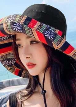Art Black Striped Print Patchwork Cotton Bucket Hat LC0544 9 Art Black Striped Print Patchwork Cotton Bucket Hat LC0544 -Ada Fashion Art Black Striped Print Patchwork Cotton Bucket Hat3