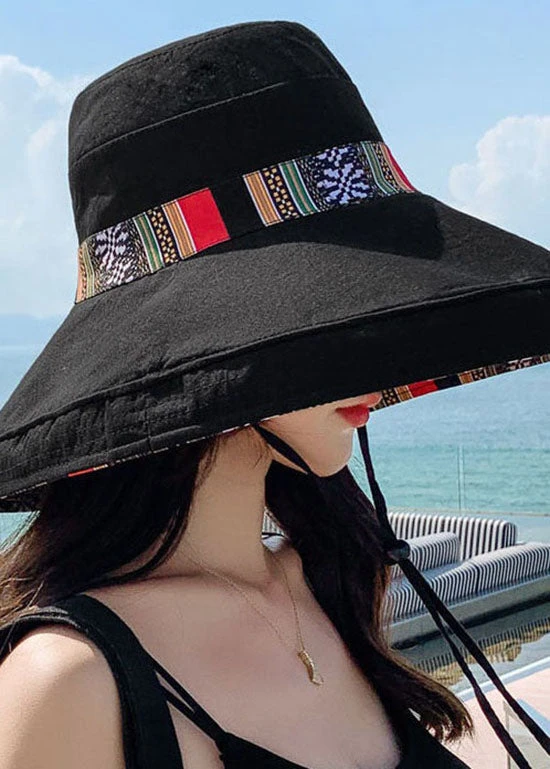 Art Black Striped Print Patchwork Cotton Bucket Hat LC0544 6 Art Black Striped Print Patchwork Cotton Bucket Hat LC0544 - Image 4