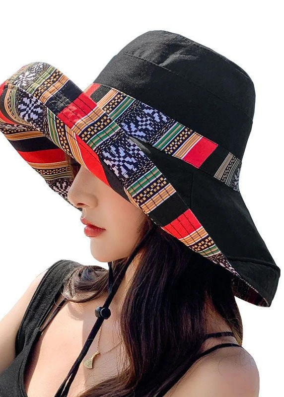Art Black Striped Print Patchwork Cotton Bucket Hat LC0544 7 Art Black Striped Print Patchwork Cotton Bucket Hat LC0544 - Image 5